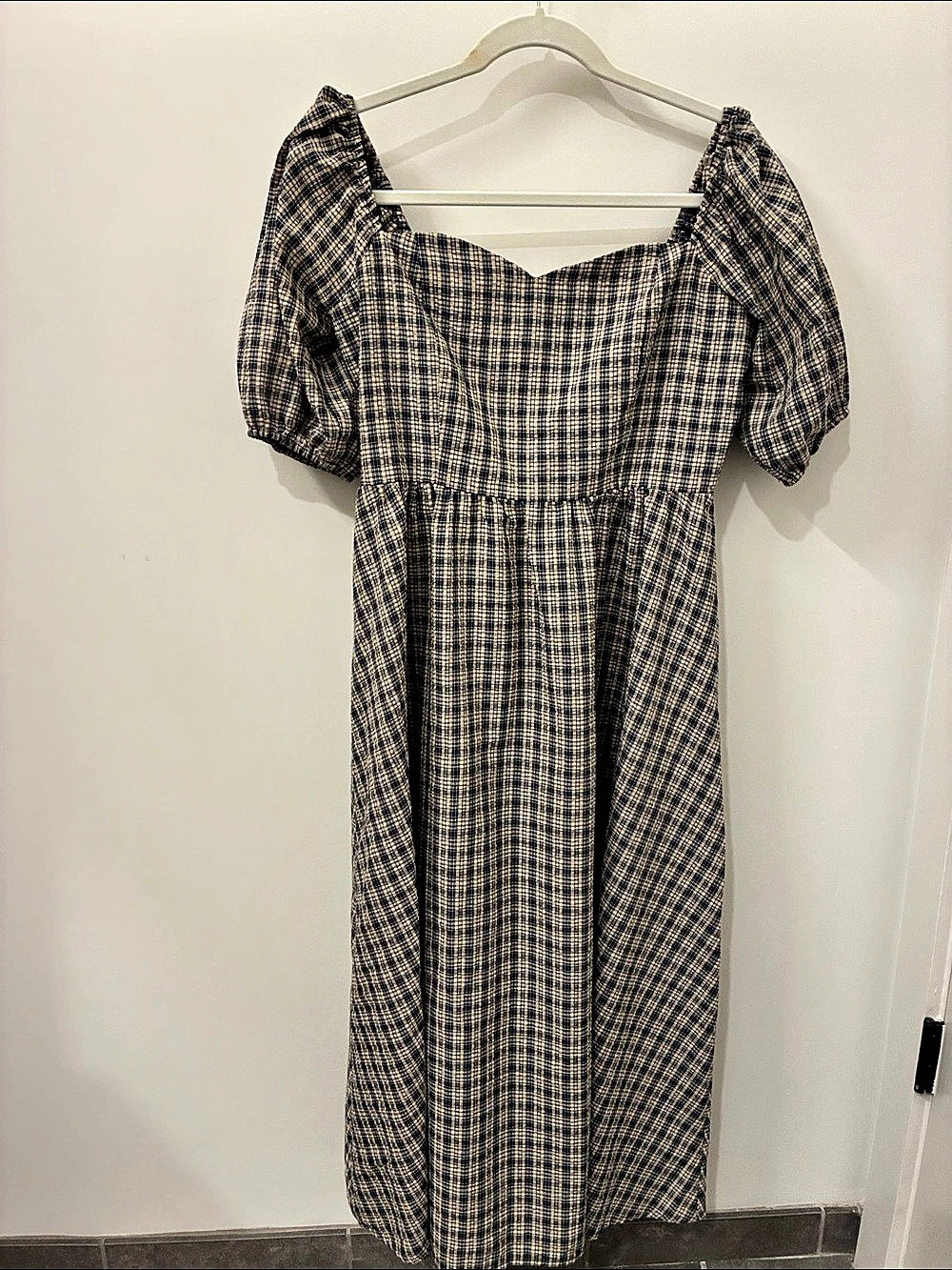 LRA Los Angeles Plaid Maxi Dress in Blue & Cream Like New